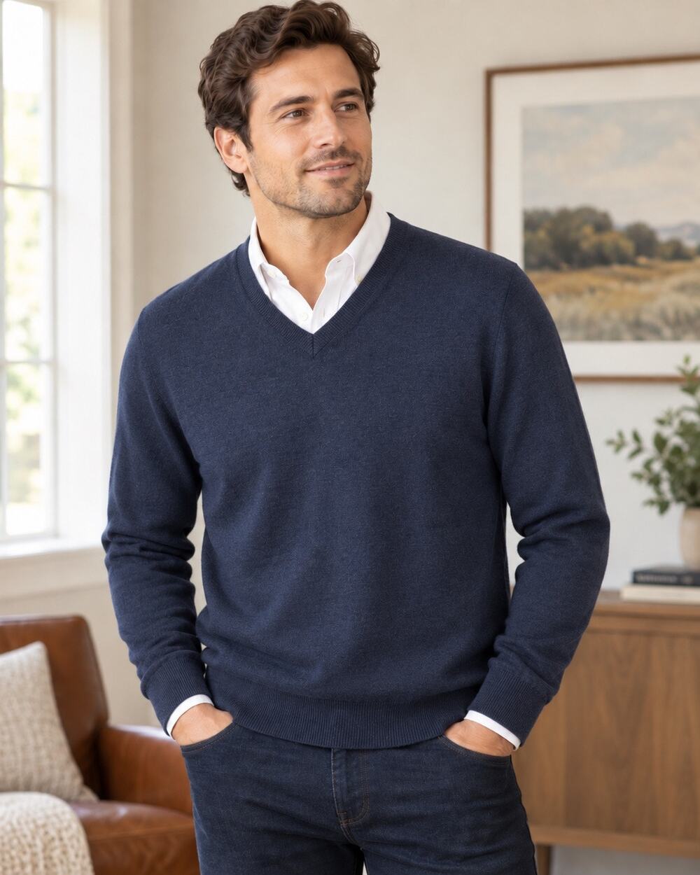 Joseph Abboud Extra Fine Merino Wool V-Neck Sweater Men’s Medium Navy Blue